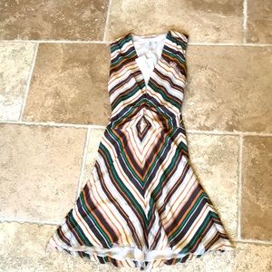 Valentino Dress; Size 8 in striped of Tan, Brown, Orange & Green.